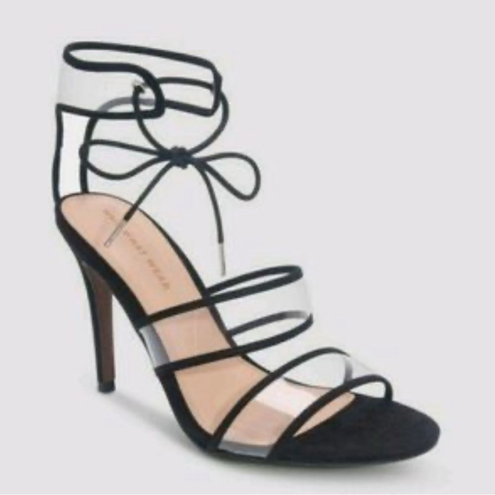 Black Clear Lace Up Stilettos